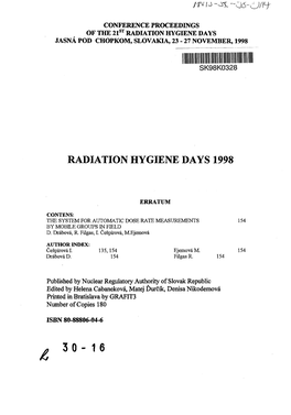 Radiation Hygiene Days 1998