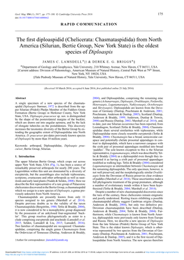 (Chelicerata: Chasmataspidida) from North America (Silurian, Bertie Group, New York State) Is the Oldest Species of Diploaspis