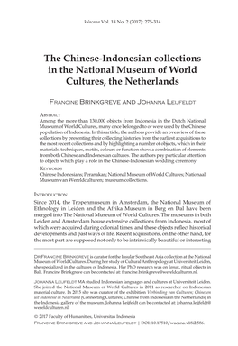 The Chinese-Indonesian Collections in the National Museum of World Cultures, the Netherlands