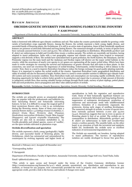 Orchids Genetic Diversity for Blooming Floriculture Industry P