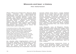 Missoula and Beer: a History Alex Sakariassen