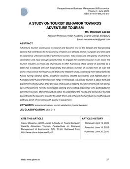 A Study on Tourist Behavior Towards Adventure Tourism Ms