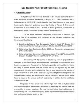 Eco-Tourism Plan for Sahyadri Tiger Reserve