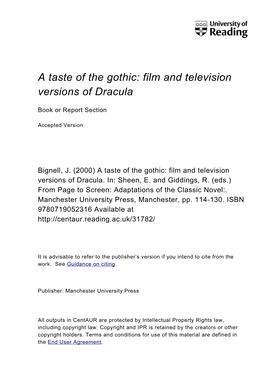 A Taste of the Gothic: Film and Television Versions of Dracula