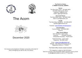 The Acorn Curate the Revd Mary Spredbury 020 8995 8879 Spredbury@Btinternet.Com