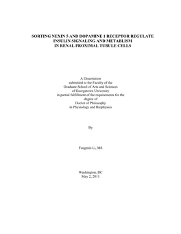 Sorting Nexin 5 and Dopamine 1 Receptor Regulate Insulin Signaling and Metablism in Renal Proximal Tubule Cells