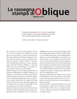 La Rassegna Stampa Dioblique Febbraio 2012