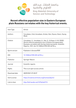 Recent Effective Population Size in Eastern European Plain Russians Correlates with the Key Historical Events