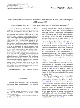 Double-Difference Relocation of the Aftershocks of the Tecoma´N, Colima, Mexico Earthquake of 22 January 2003