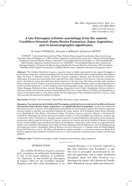 A Late Furongian Trilobite Assemblage from the Eastern Cordillera Oriental (Santa Rosita Formation; Jujuy, Argentina) and Its Biostratigraphic Significance