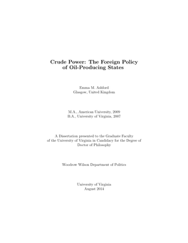 Crude Power: the Foreign Policy of Oil-Producing States