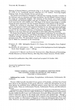 Three Nominal Genera of Crambidae Omitted from "The Generic Names of Moths of the World, Volume 5, Pyraloidea"