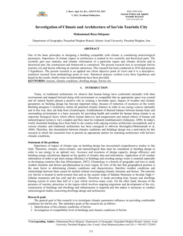 Investigation of Climate and Architecture of Sar'ein Touristic City