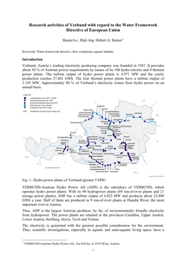 Research Activities of Verbund with Regard to the Water Framework Directive of European Union