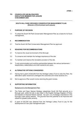 South Hill Park Conservation Management Plan As a Basis for Its Future Management