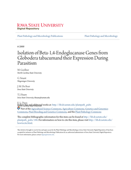 Isolation of Beta-1,4-Endoglucanase Genes from Globodera Tabacumand Their Expression During Parasitism M