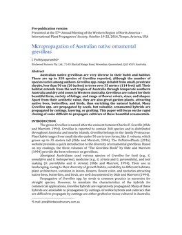 Micropropagation of Australian Native Ornamental Grevilleas