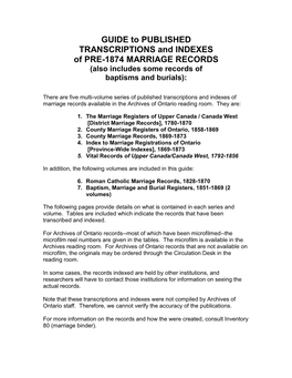 Pre-1874 Marriage Records