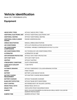 Vehicle Identification Model: DS 7 CROSSBACK (X74) Equipment