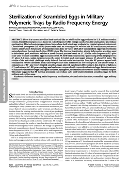 Sterilization of Scrambled Eggs in Military Polymeric Trays by Radio Frequency Energy KUNCHALEE LUECHAPATTANAPORN, YIFEN WANG, JIAN WANG, JUMING TANG, LINNEA M