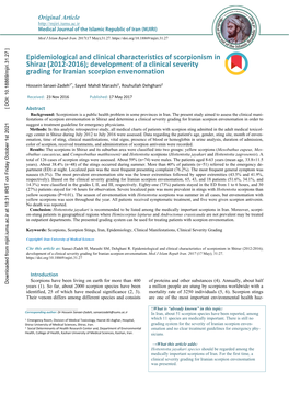 Epidemiological and Clinical Characteristics of Scorpionism in Shiraz (2012-2016); Development of a Clinical Severity Grading for Iranian Scorpion Envenomation