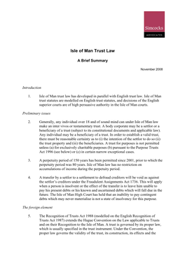 Isle of Man Trust Law – a Brief Summary