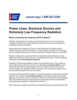Power Lines, Electrical Devices and Extremely Low Frequency Radiation
