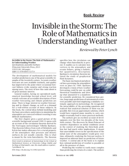 Invisible in the Storm: the Role of Mathematics in Understanding Weather Reviewed by Peter Lynch