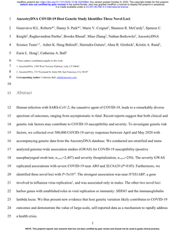 Ancestrydna COVID-19 Host Genetic Study Identifies Three Novel Loci