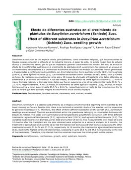 Efecto De Diferentes Sustratos En El Crecimiento De Plántulas De Dasylirion Acrotrichum (Schiede) Zucc