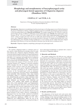 Morphology and Morphometry of Buccopharyngeal Cavity and Pharyngeal Dental Apparatus of Chagunius Chagunio (Hamilton 1822)