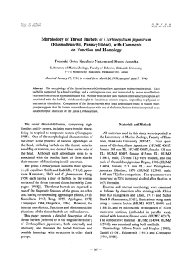 Morphology of Throat Barbels of Cirrhoscyllium Japonicum (Elasmobranchii, Parascylliidae), with Comments on Function and Homology