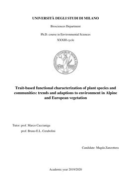 Trait-Based Functional Characterization of Plant Species and Communities: Trends and Adaptions to Environment in Alpine and European Vegetation