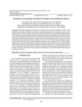 Evaluation of Aeromagnetic Anomalies Over Okigwe Area, Southeastern Nigeria