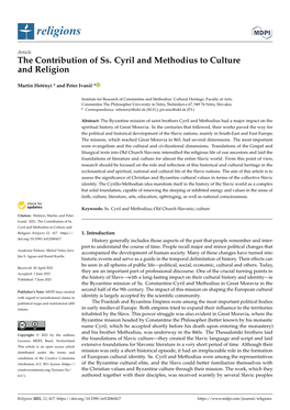 The Contribution of Ss. Cyril and Methodius to Culture and Religion