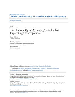Managing Variables That Impact Degree Completion Glenn Gittings University of Louisville