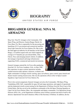 Brigadier General Nina M. Armagno