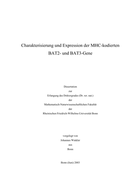 Charakterisierung Und Expression Der MHC-Kodierten BAT2- Und BAT3-Gene