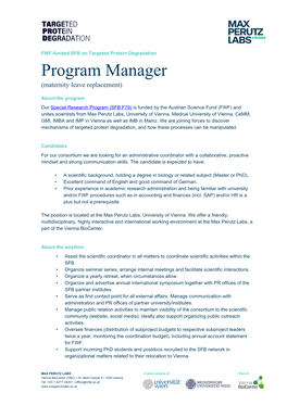 Program Manager (Maternity Leave Replacement)