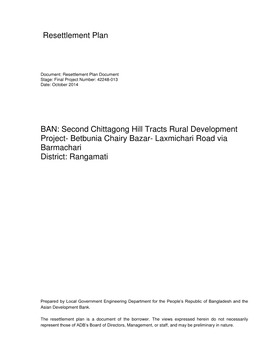 Second Chittagong Hill Tracts Rural Development Project- Betbunia Chairy Bazar- Laxmichari Road Via Barmachari District: Rangamati