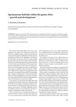 Spontaneous Hybrids Within the Genus Abies – Growth and Development