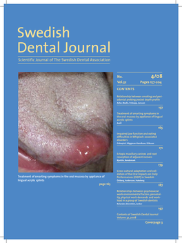 Swedish Dental Journal Scientific Journal of the Swedish Dental Association