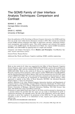 The GOMS Family of User Interface Analysis Techniques: Comparison and Contrast