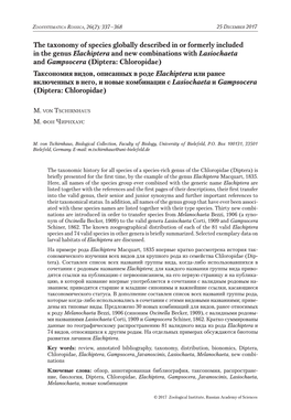 The Taxonomy of Species Globally Described in Or Formerly Included In