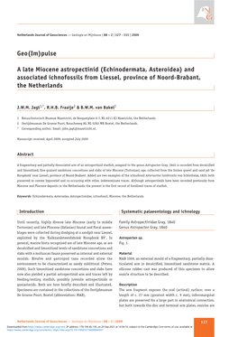 Echinodermata, Asteroidea) and Associated Ichnofossils from Liessel, Province of Noord-Brabant, the Netherlands