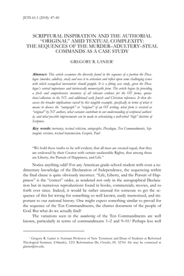 Scriptural Inspiration and the Authorial “Original” Amid Textual Complexity: the Sequences of the Murder–Adultery–Steal Commands As a Case Study