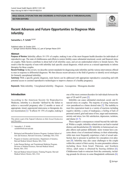 Recent Advances and Future Opportunities to Diagnose Male Infertility