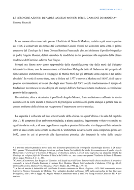 DI PADRE ANGELO MONESI PER IL CARMINE DI MODENA* Simone Sirocchi