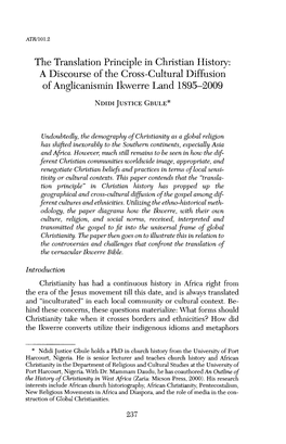 A Discourse of the Cross-Cultural Diffusion of Anglicanismin Ikwerre Land 1895-2009