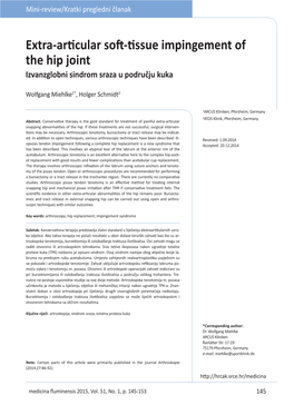 Extra-Articular Soft-Tissue Impingement of the Hip Joint Izvanzglobni Sindrom Sraza U Području Kuka